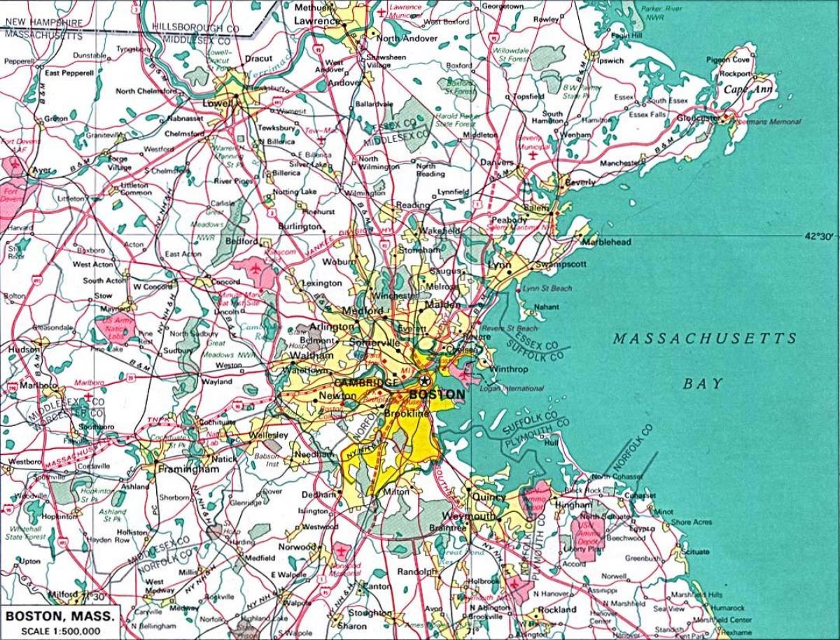 નકશો ગ્રેટર બોસ્ટન વિસ્તારમાં