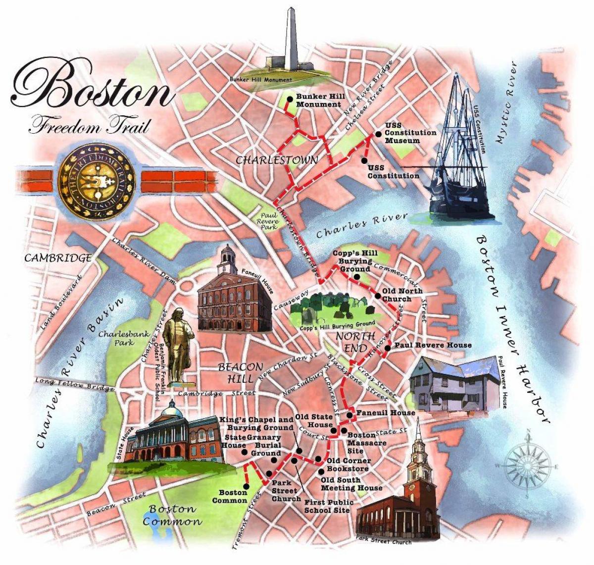 નકશો બોસ્ટન ફ્રીડમ ટ્રેઇલ
