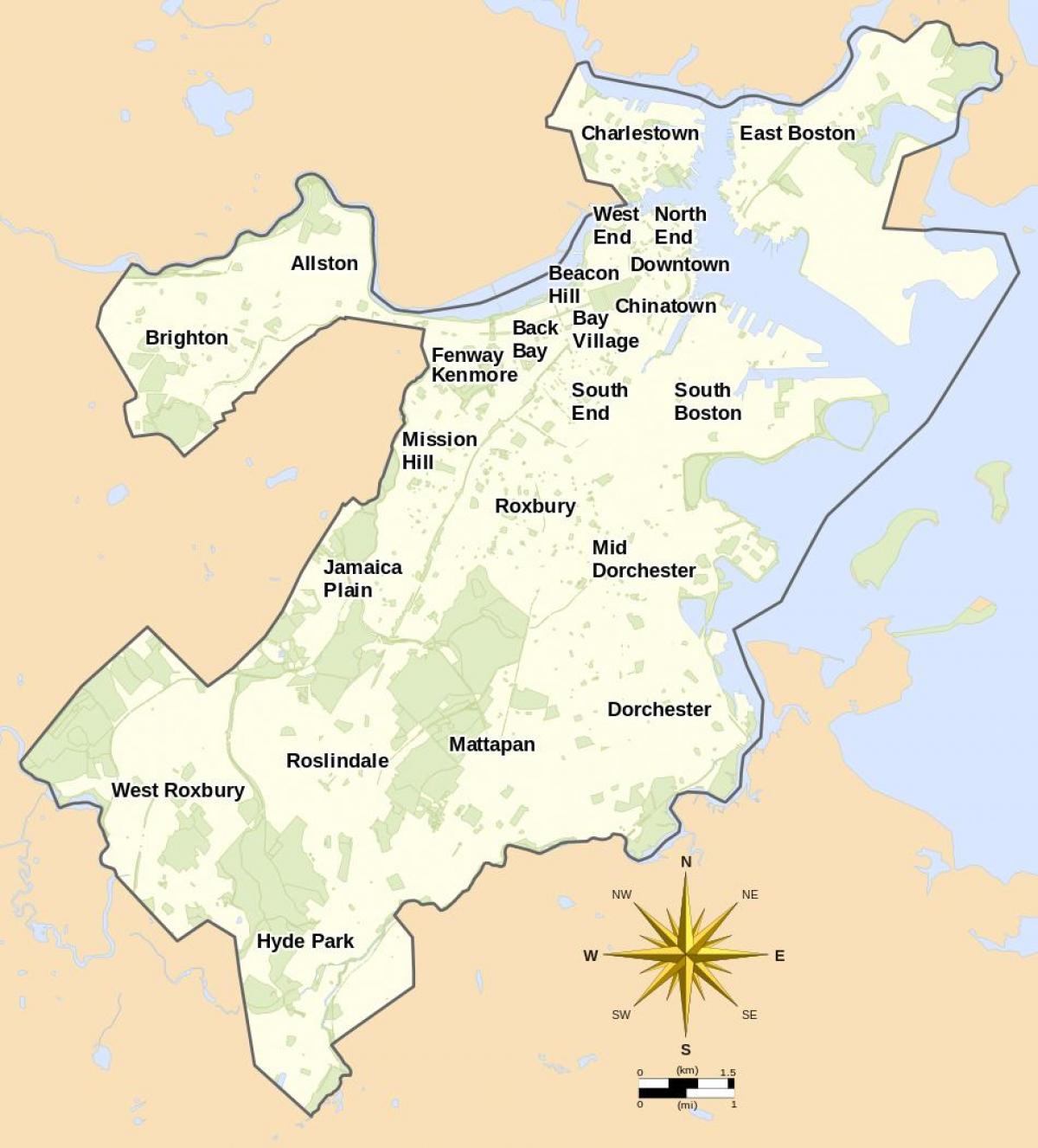 નકશો બોસ્ટન અને આસપાસના વિસ્તાર