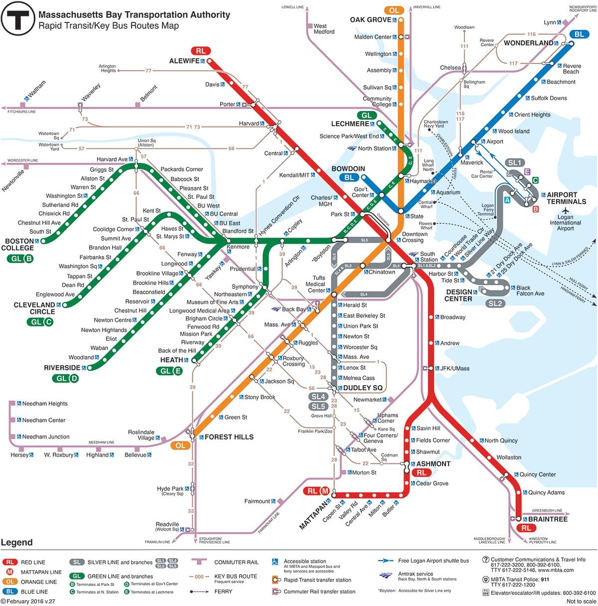MBTA નકશો લાલ લીટી