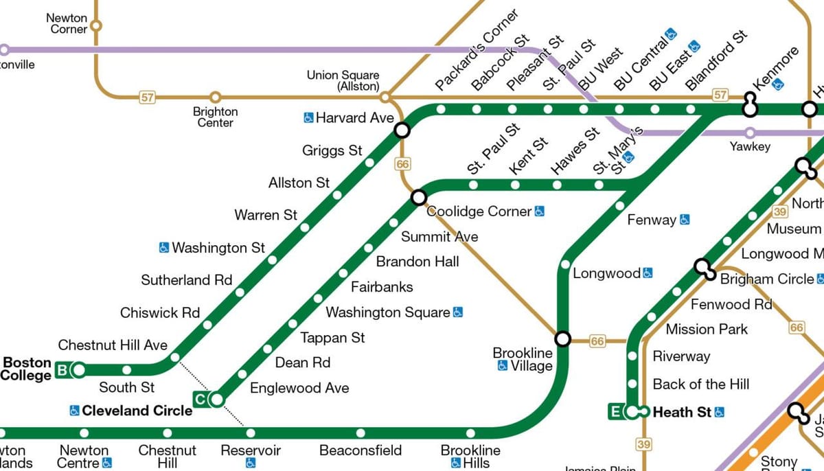 MBTA લીલા લાઇન નકશો