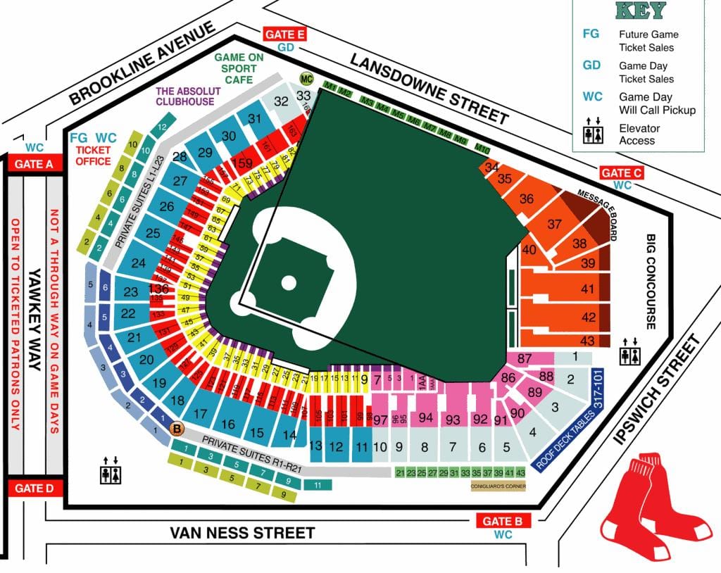 Fenway બેઠક નકશો